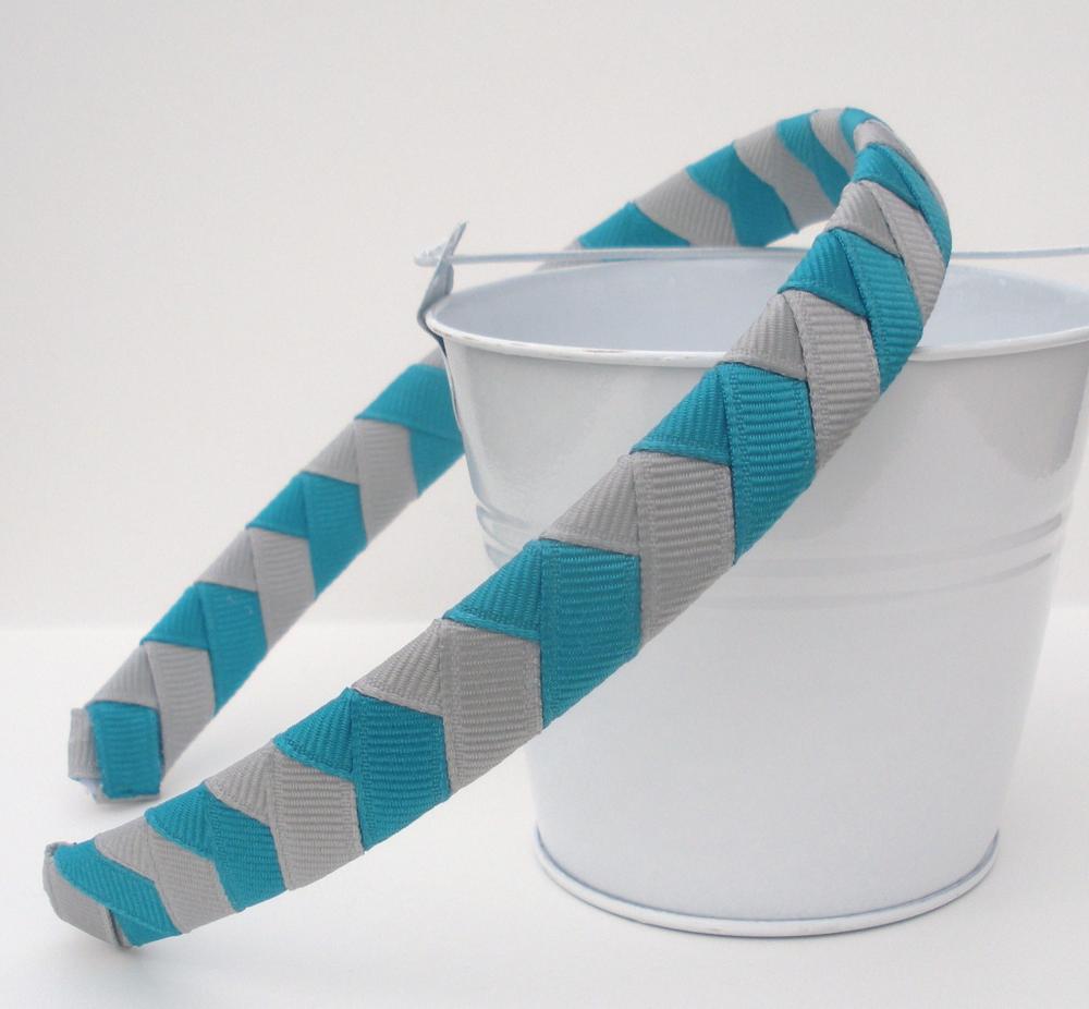 Grey Chevron Headband: half inch hand woven headband grey and teal 