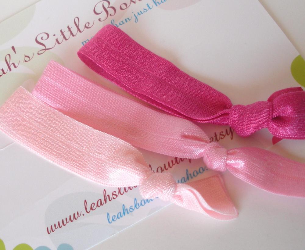 Pink Hair Ties: set of three pink baby pink and hot pink 