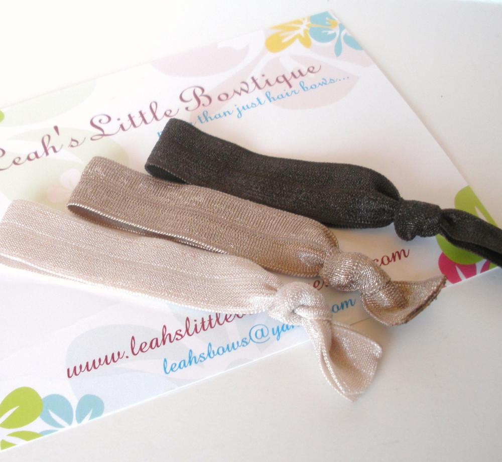 Elastic Pony Tail Holders: taupe brown chocolate elastic hair ties set of three