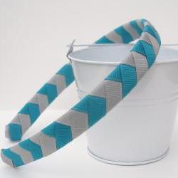 Grey Chevron Headband:  half inch hand woven headband grey and teal 