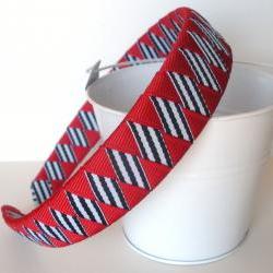 Striped Patriotic Headband:  one inch wide headband made from red and navy/white striped ribbon 